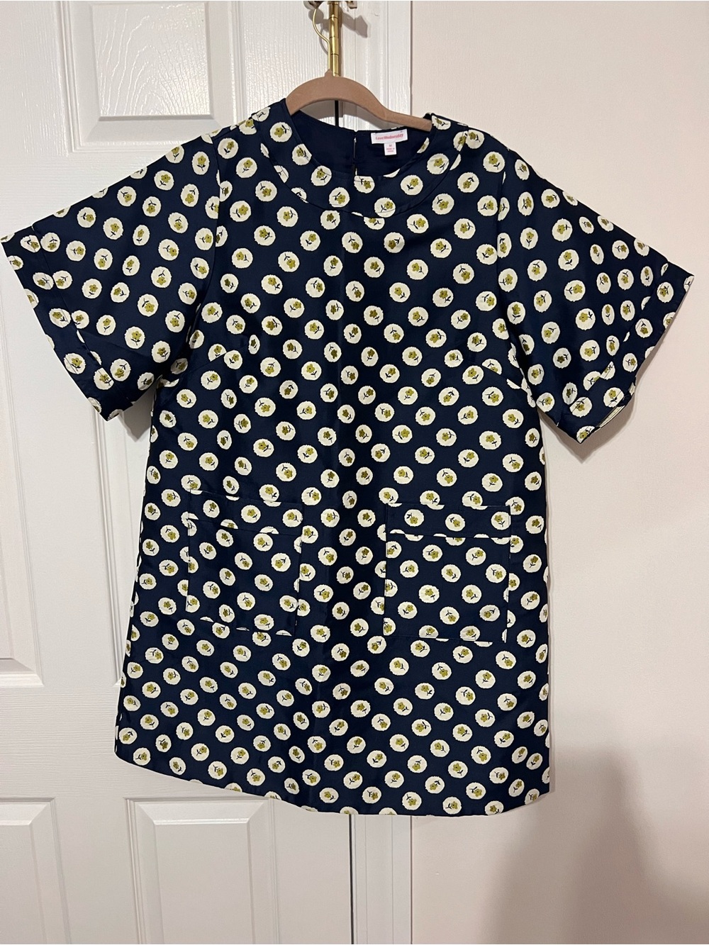 Women's Navy Blue Polka Floral Shift Dress